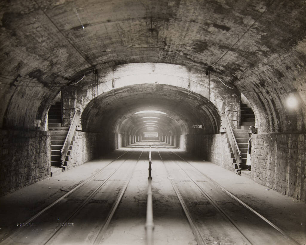 black and white photo of tunnel