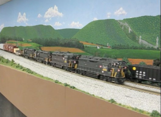 Model trains on a layout