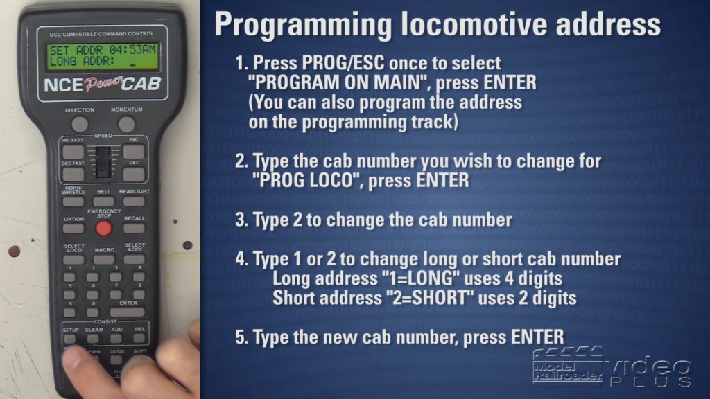 Programming locomotive address.