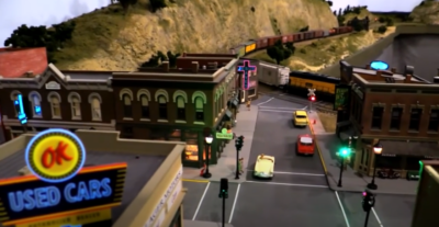 Twilight Tour of River City on a C&NW layout