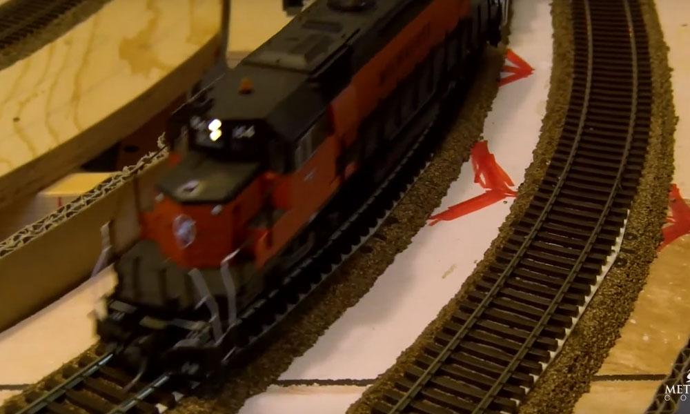 Closeup of model diesel locomotive