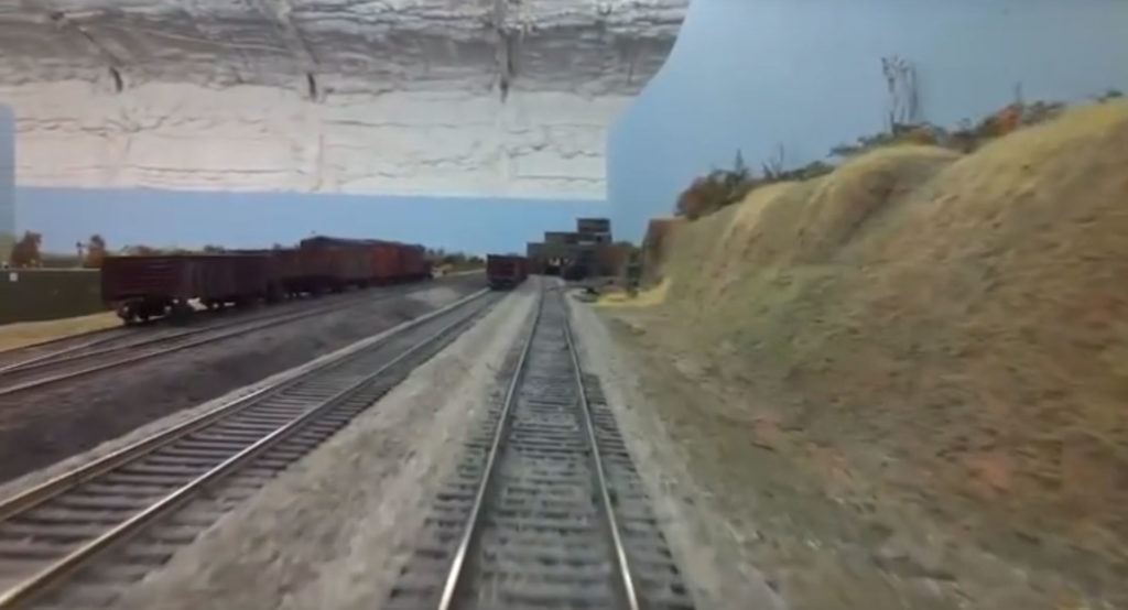 Cab view of model railroad