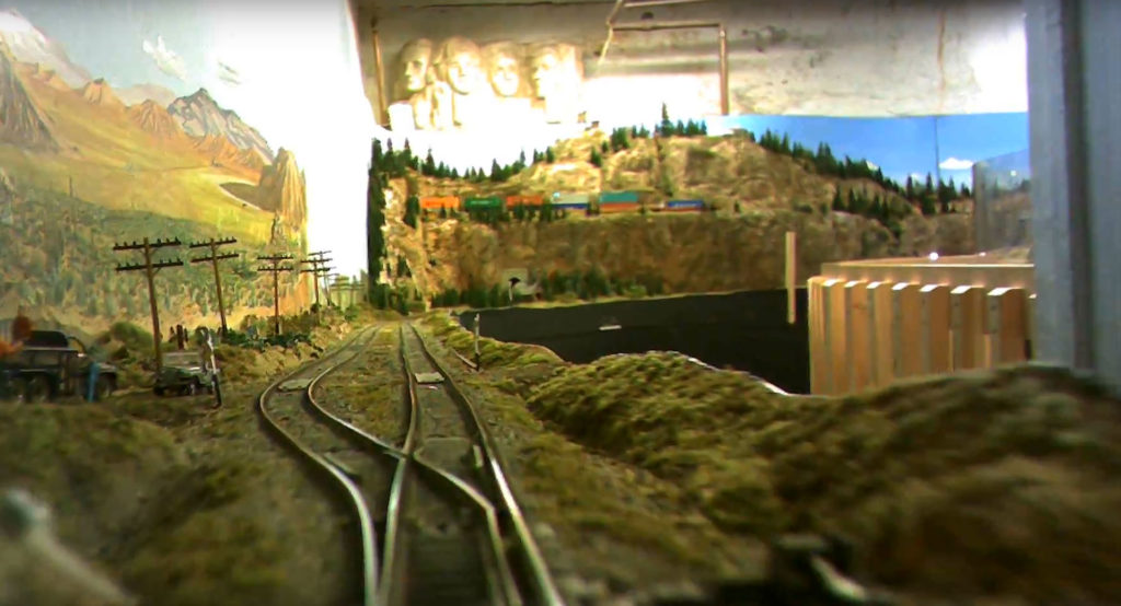 Cab view of locomotive on layout