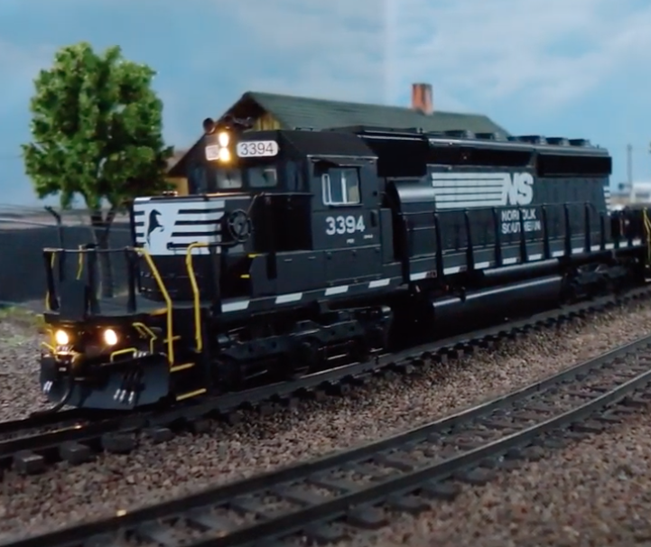 A Black model railroad locomotive.