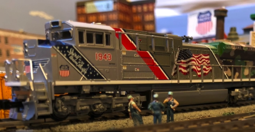 Closeup of model diesel locomotive