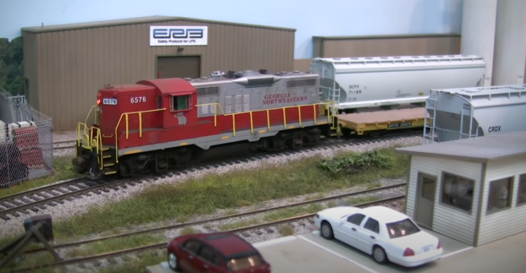 Diesel locomotive on model railroad