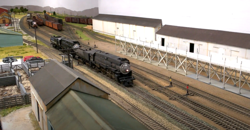 Model locomotive on layout