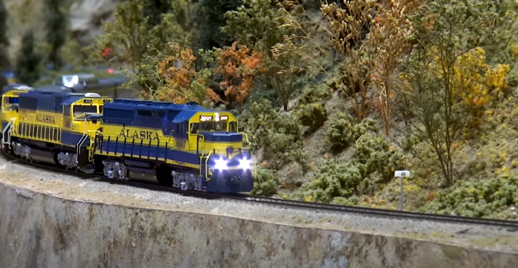 Diesel locomotive on model train layout