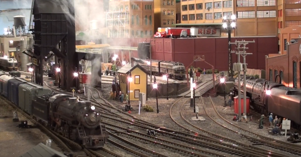 Model locomotive in industrial scene