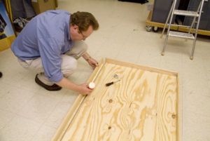 Steve assembles the tray benchwork for the Spartanburg Sub layout.