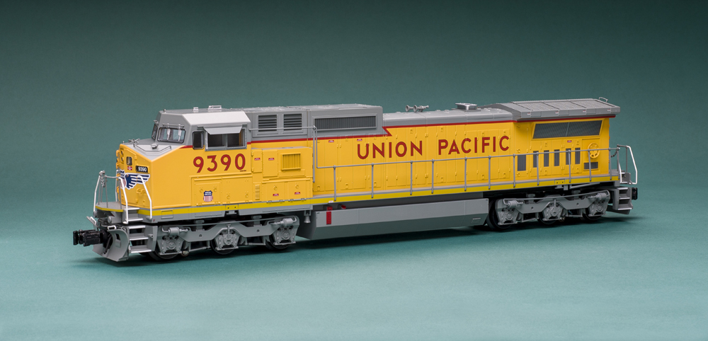 A yellow Union Pacific diesel model