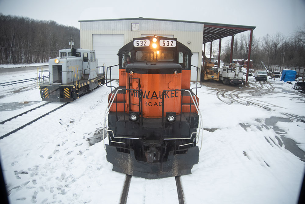 The front of a Milwaukee Road diesel engine