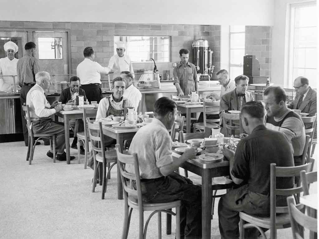 Workers in a dining hall.