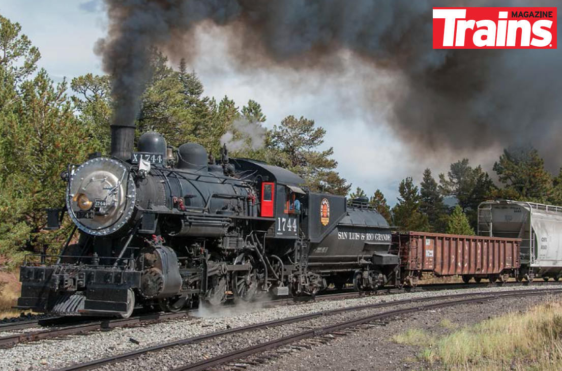Rio Grande Scenic Railroad 2-6-0 Mogul type steam locomotive No. 1744 steams upgrade through Laveta Pass, Colorado, in 2007.