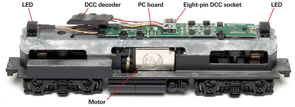 DCC decoder plugged into 8-pin socket