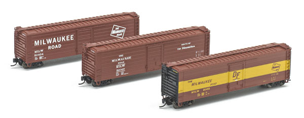 Fox Valley Models N scale Milwaukee Road 50-foot ribbed-side boxcars