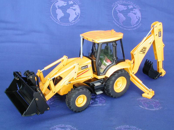 1:25-proportion JCB 3CX center-mount tractor loader backhoe. Produced by Joal, available from Buffalo Road Imports.
