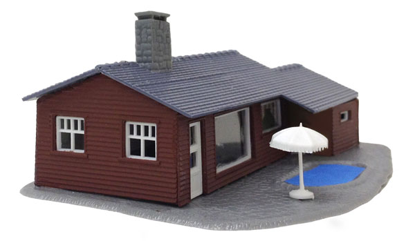 Model Power N scale suburban ranch house with pool