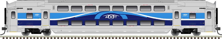 Atlas HO scale Agence Métropolitaine de Transport (Montreal’s commuter agency) cab car and trailer