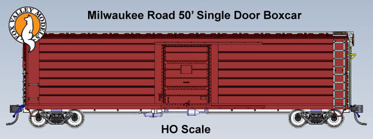 Fox Valley Models HO scale Milwaukee Road 50-foot ribbed-side single- and double-boxcars