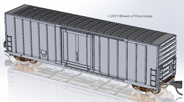 Wheels of Time N scale Pacific Car & Foundry insulated boxcar with exterior posts and Landis plug doors