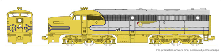 Kato USA N scale Atchison, Topeka & Santa Fe Alco PA-1 and PB-1 diesel locomotives