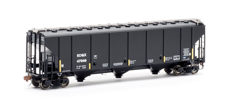 ScaleTrains.com HO Thrall 4,727- and 5,750-cubic-foot capacity carbon black covered hoppers