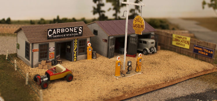 Nick and Nora Designs HO scale Carbone’s Service Station