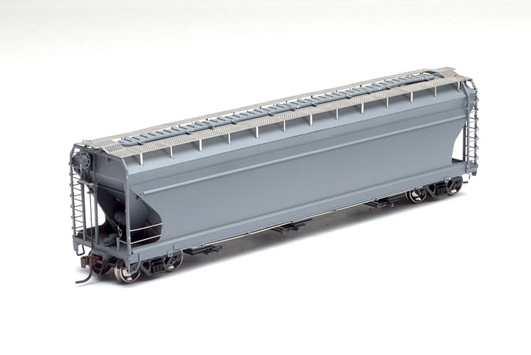 Athearn HO scale American Car & Foundry 4,600-cubic-foot-capacity three-bay Center Flow covered hopper. Pre-production sample shown.