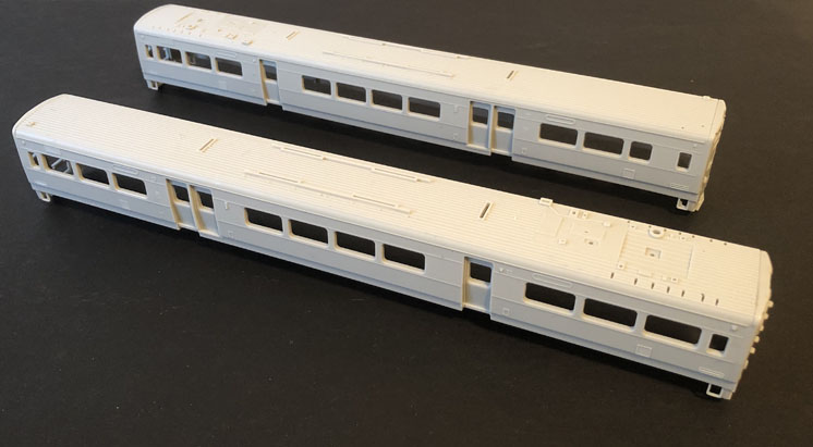 Imperial Hobby Productions HO scale Southeastern Pennsylvania Transportation Authority Hyundai/Rotem-built Silverliner V m.u. commuter car. Sample shell from production tooling shown.
