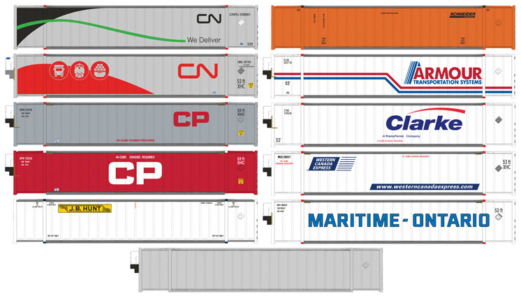 Rapido Trains HO scale 53-foot high-cube intermodal containers