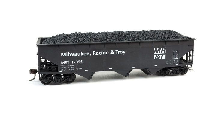 Accurail HO scale Milwaukee, Racine & Troy Association of American Railroads offset-side three-bay hopper, available exclusively from the Kalmbach Hobby Store