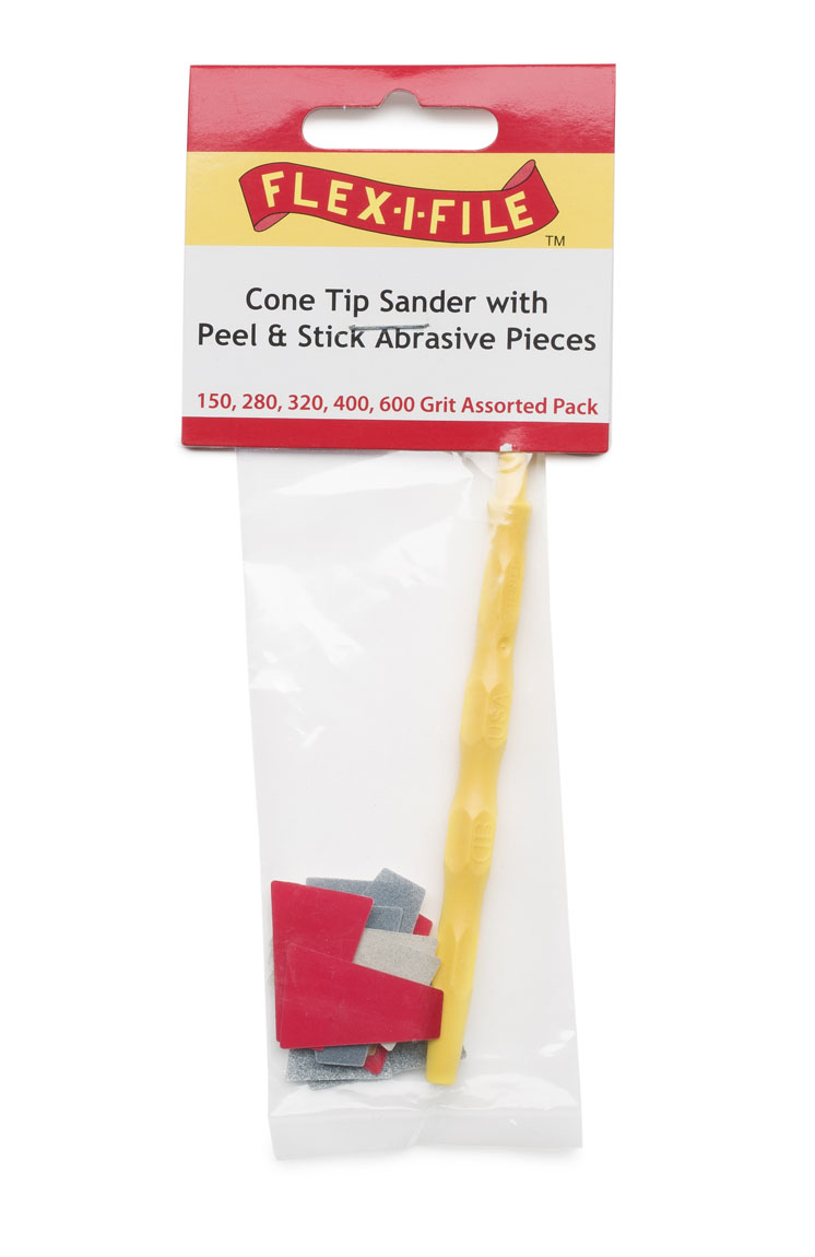 Flex-I-File Cone-tip sander with peel-and-stick abrasive pieces, available from Kalmbach Hobby Store