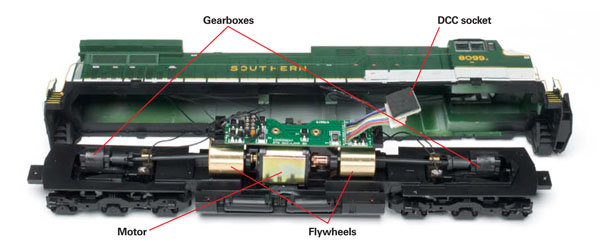 The motor and flywheels are mounted on the die-cast metal frame and fuel tank