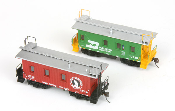 American Model Builders Inc. HO scale Great Northern and Burlington Northern wood transfer caboose