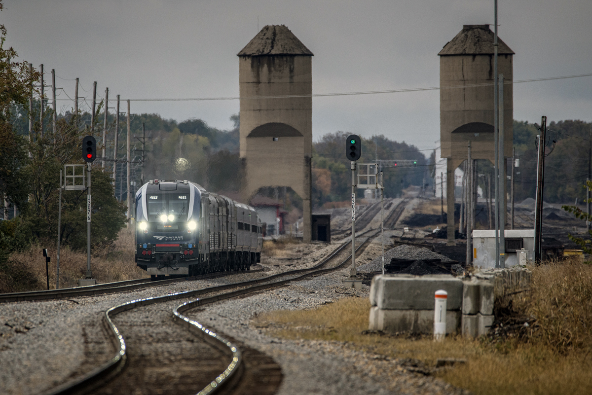 Amtrak running on Canadian National Illinois Central tracks in Illinois