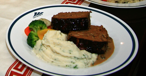 American bison meatloaf in creamy mushroom sauce