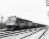 Diesel locomotives on freight train in snow