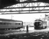 Two passenger trains under train shed