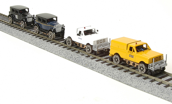 HO scale Hi-rail vehicles made by Broadway Limited, distributed by Factory Direct Trains
