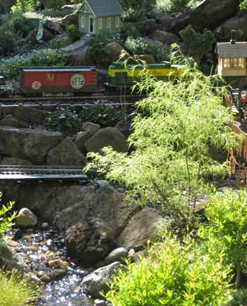 green tree and rocks with train behind it: Hardiness Zones