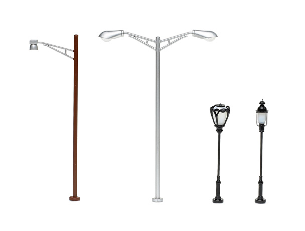 Freeway, boulevard, park, and platform lights with light-emitting diodes and pin-socket connections are now available from Brawa