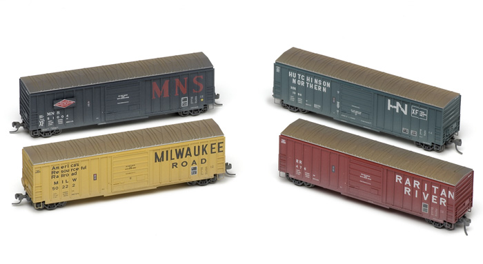 N scale freight cars MRR-NP1207_23 Factory-weathered boxcars.