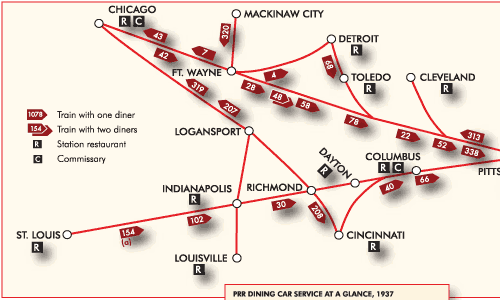 Pennsylvania railroad diners map image