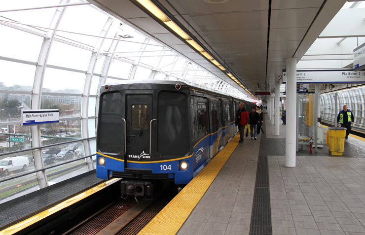 Rapid transit train stops at station