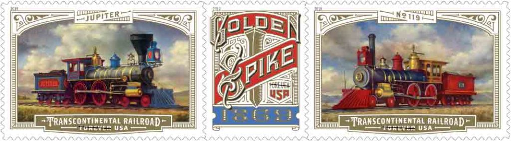 postage stamps commemorating the Transcontinental Railroad Golden Spike