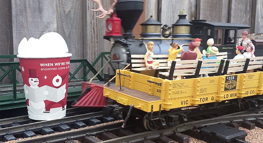 Ice in a cup on a garden railroad