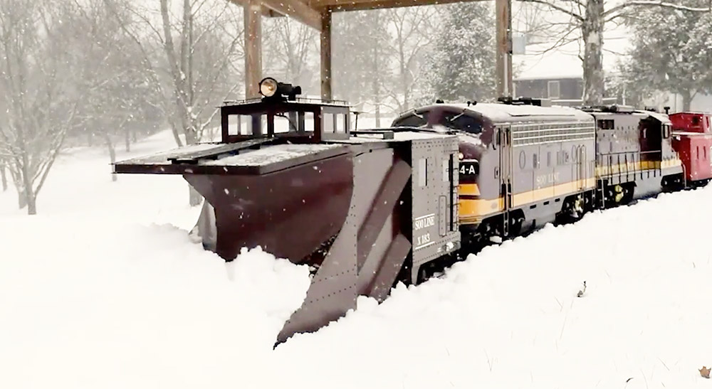 Plowing snow on the Grosser's 1.6" scale railroad