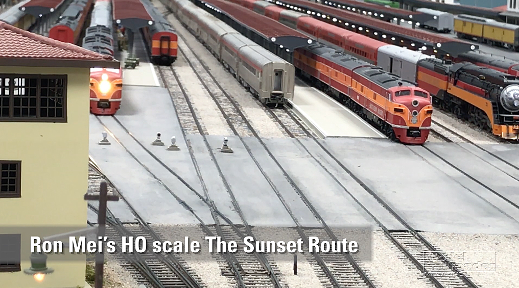 a scene from Ron Mei's HO scale Sunset Route model railroad