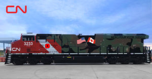 Canadian National diesel locomotive in special paint scheme to honor veterans